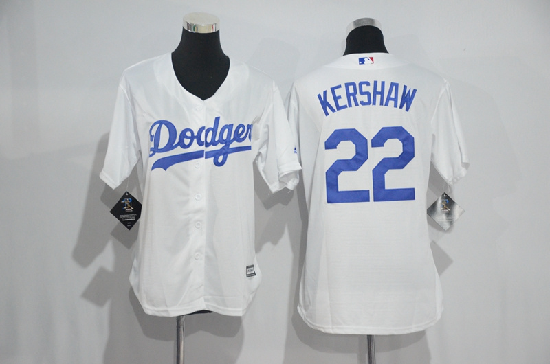 Womens 2017 MLB Los Angeles Dodgers #22 Kershaw White Jerseys->women mlb jersey->Women Jersey